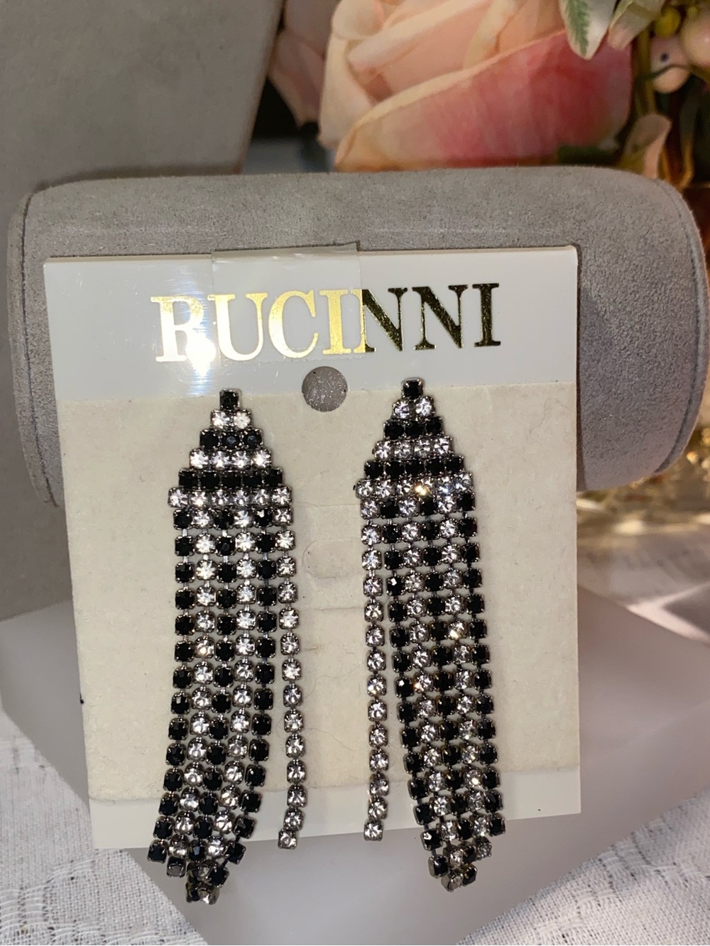Gorgeous Black and Clear Rhinestone Drop Earrings
